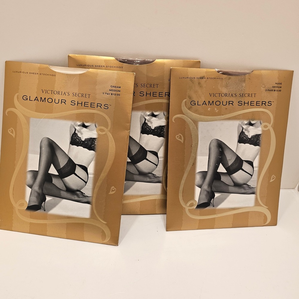 Victoria's Secret Glamour Sheers Stockings 3pk Nude Cream Medium 6 Pr total VTG
